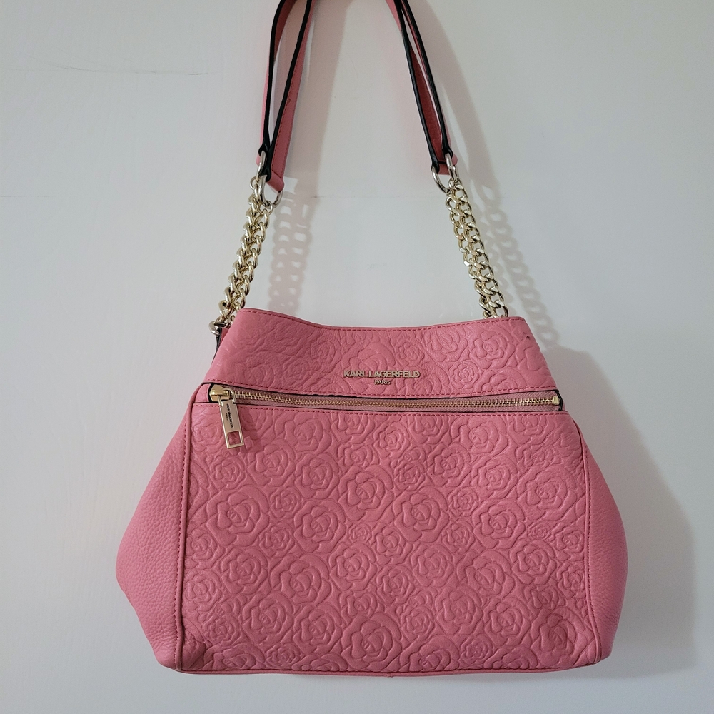 Karl Lagerfeld Pink Floral Embossed Shoulder Bag